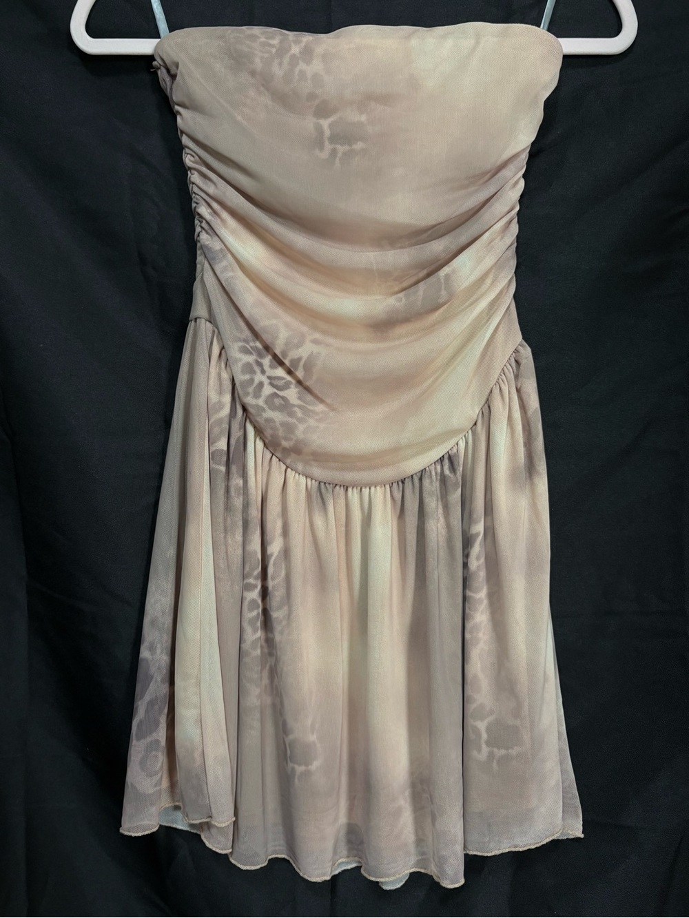 Madden Girl Strapless Blush-Taupe Watercolor Leopard Print Dress